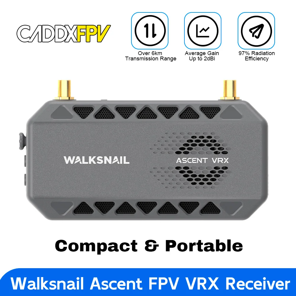 CADDXFPV Ascent VRX 5.8G HD FPV Receiver 35ms Ultra Low Latency 6KM Long Range Dual Antenna Built-in Recording