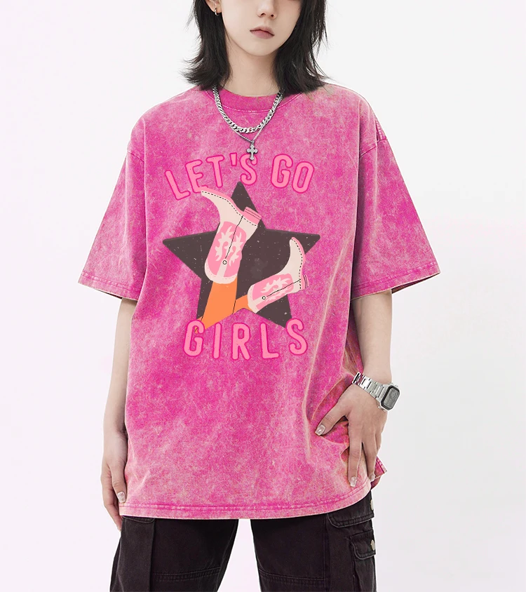 

Fashion Cartoon Print Washed T Shirt Female Unisex Cotton Trendy T-Shirts Street Casual Tee Clothes Comfortable Short Sleeve