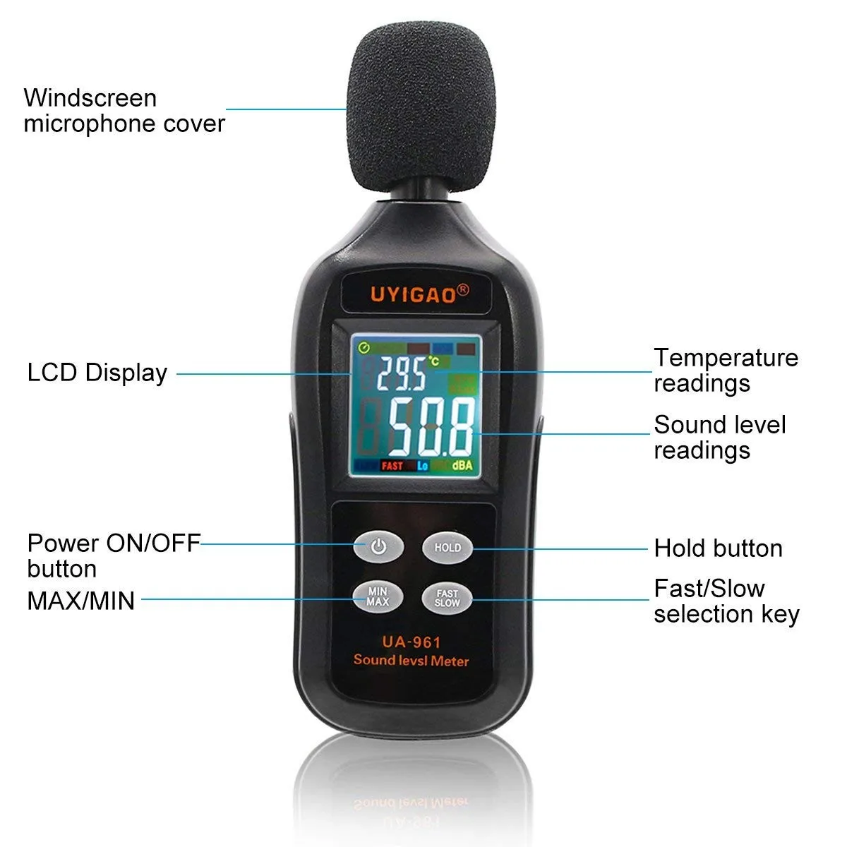 Imagem -02 - Precisão Display Digital Decibel Medidor Detector de Ruído Portátil Nível de Som Ua961 Alta