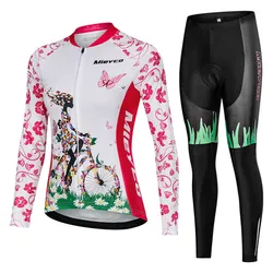 Women's Breathable Long Sleeve Cycling Jersey, Bicycle Sportswear, Quick Dry Cycle Clothing, Bib, Short Pad, Clothes