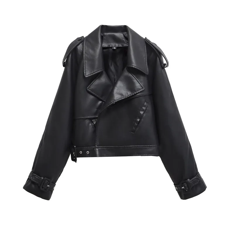 Jaquetas de couro falso para jaqueta feminina moda lapelas com botões jaqueta mulher streetwear casaco manga ajustável novo na jaqueta