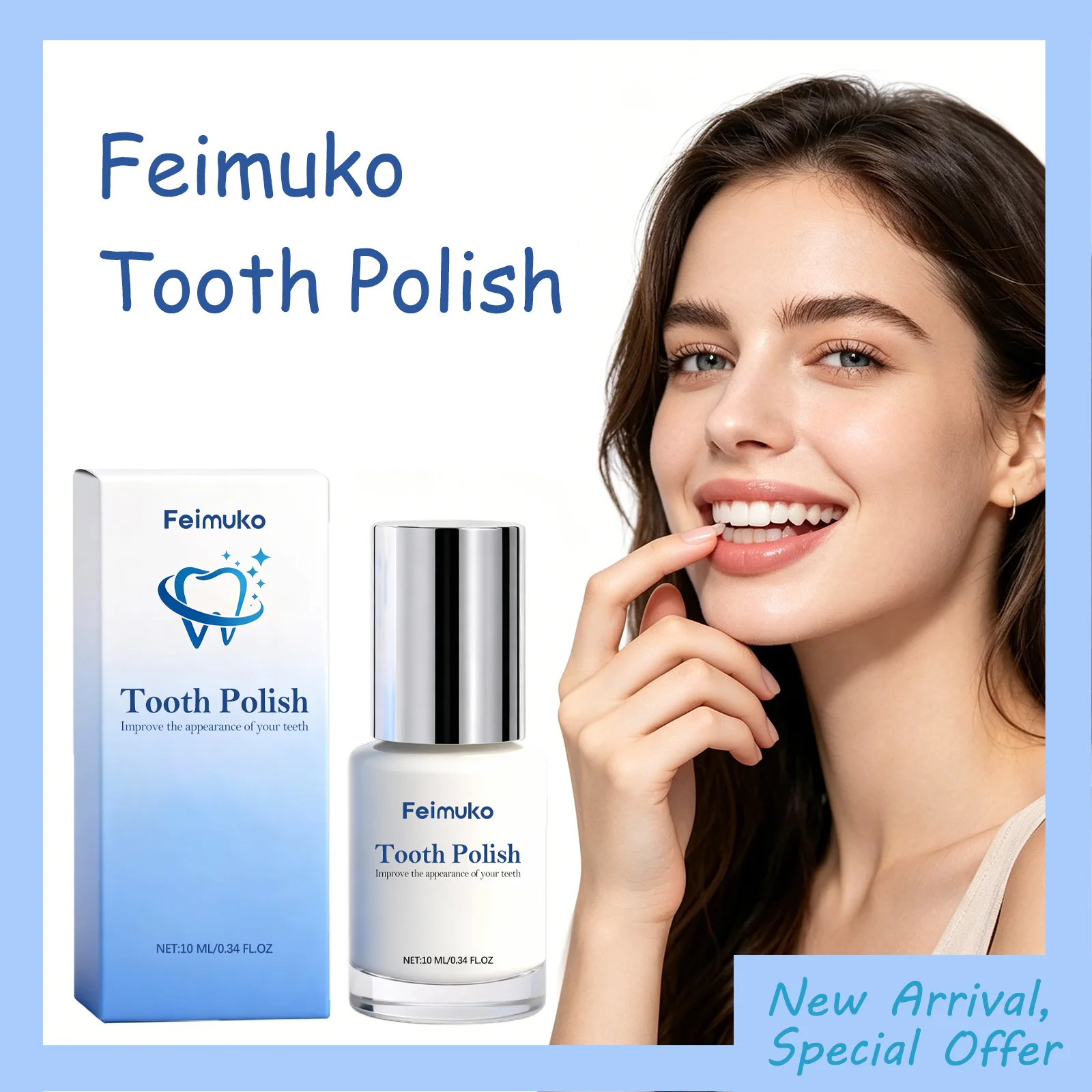 Feimuko 10ml Tooth Polish Whiten Teeth Remove Stains Freshen Breath Light Smooth Texture Easy To Use Improve Teeth Appearance