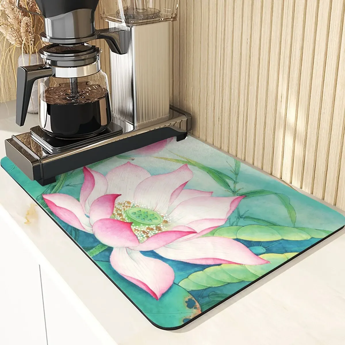 Plant Style Coasters Decor For Kitchen Utensil Lotus Pattern Absorbent Drying Mat For Kitchen Cups Coaster Table Mat Mouse Pad