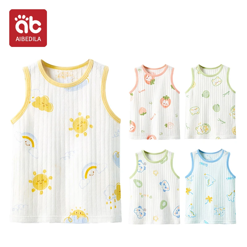 AIBEDILA-Tops de verano para niños, ropa sin mangas, Camiseta de algodón transpirable, chaleco, ropa, Atuendo para niños y niñas