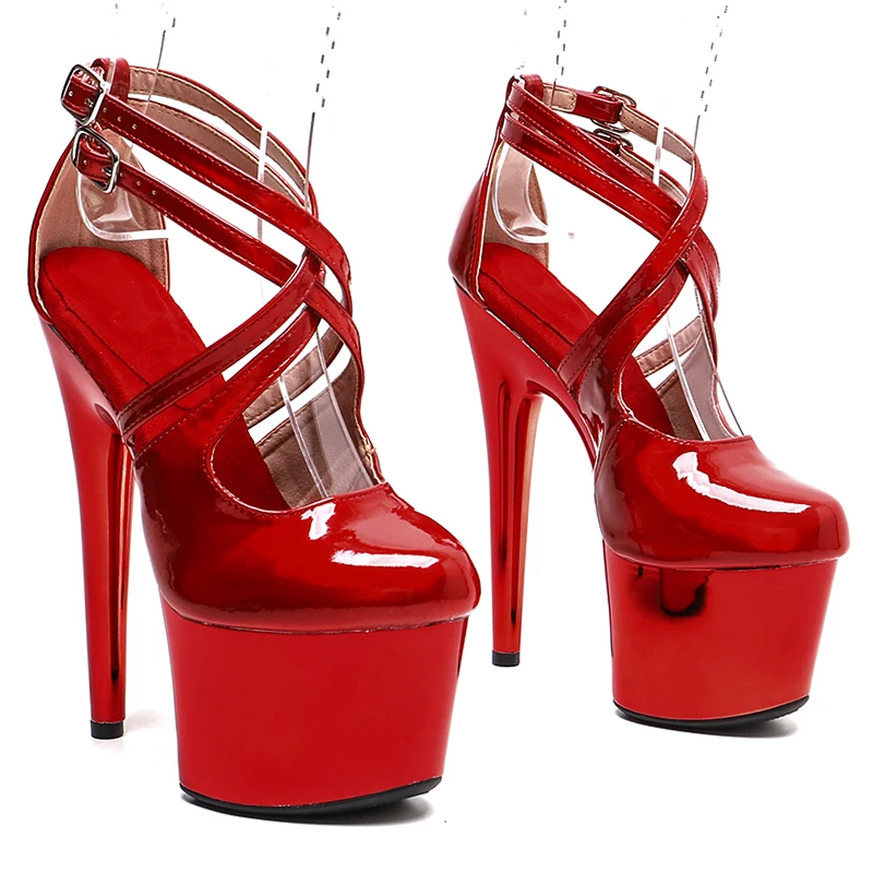 Leecabe  17CM/7inches  Shiny holographic  PU Trend fashion Sandals High Heel platform stripper heel Pole Dance  shoes