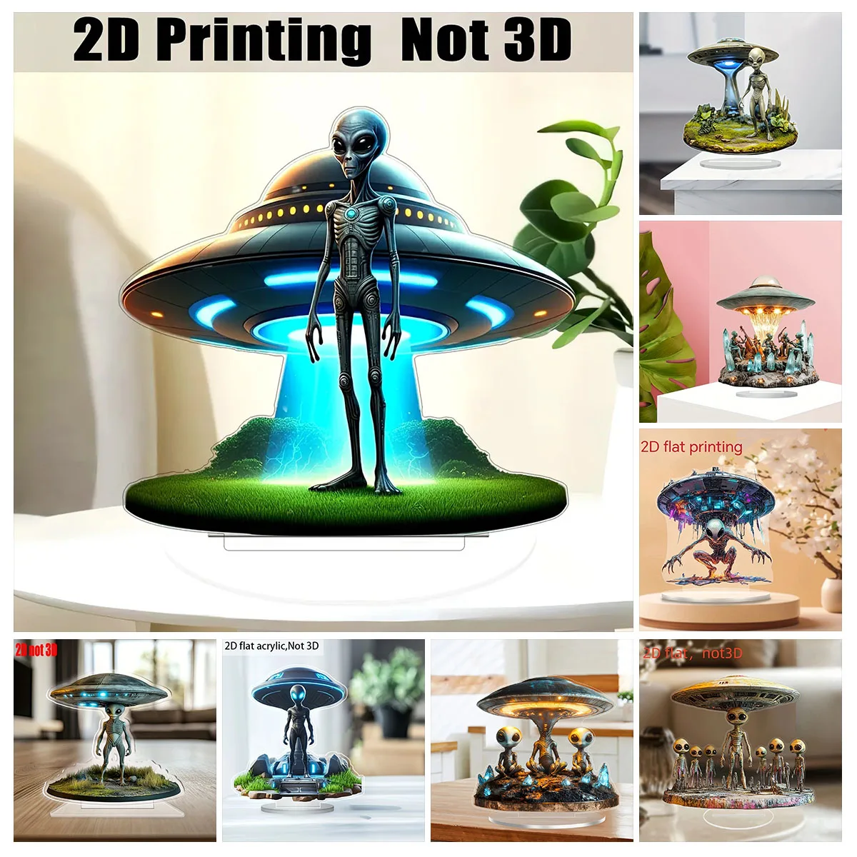Aliens And UFO 2D Flat Acrylic Stand Table Decoration,Home,Office,Cafe,room,Studio,Desktop Ornament Sign Kit Gift