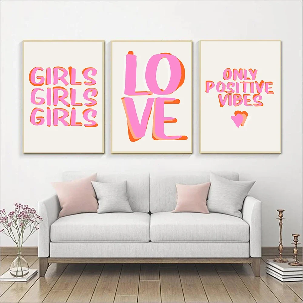 Maximalist More Amor Por Favor Colorful Eclectic Pink Love Girls Quote Wall Art Canvas Painting Poster For Living Room Decor