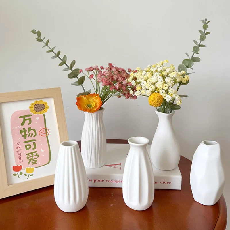 White Nordic Ceramic Flower Vase, Retro Bottle Form