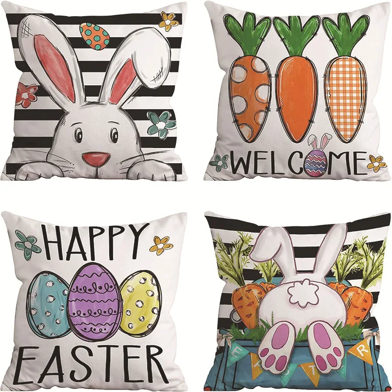 Easter Pillow Cute Cartoon Rabbit Egg Pillow Cover Sofa Headrest Cushion Cover Home Decoration