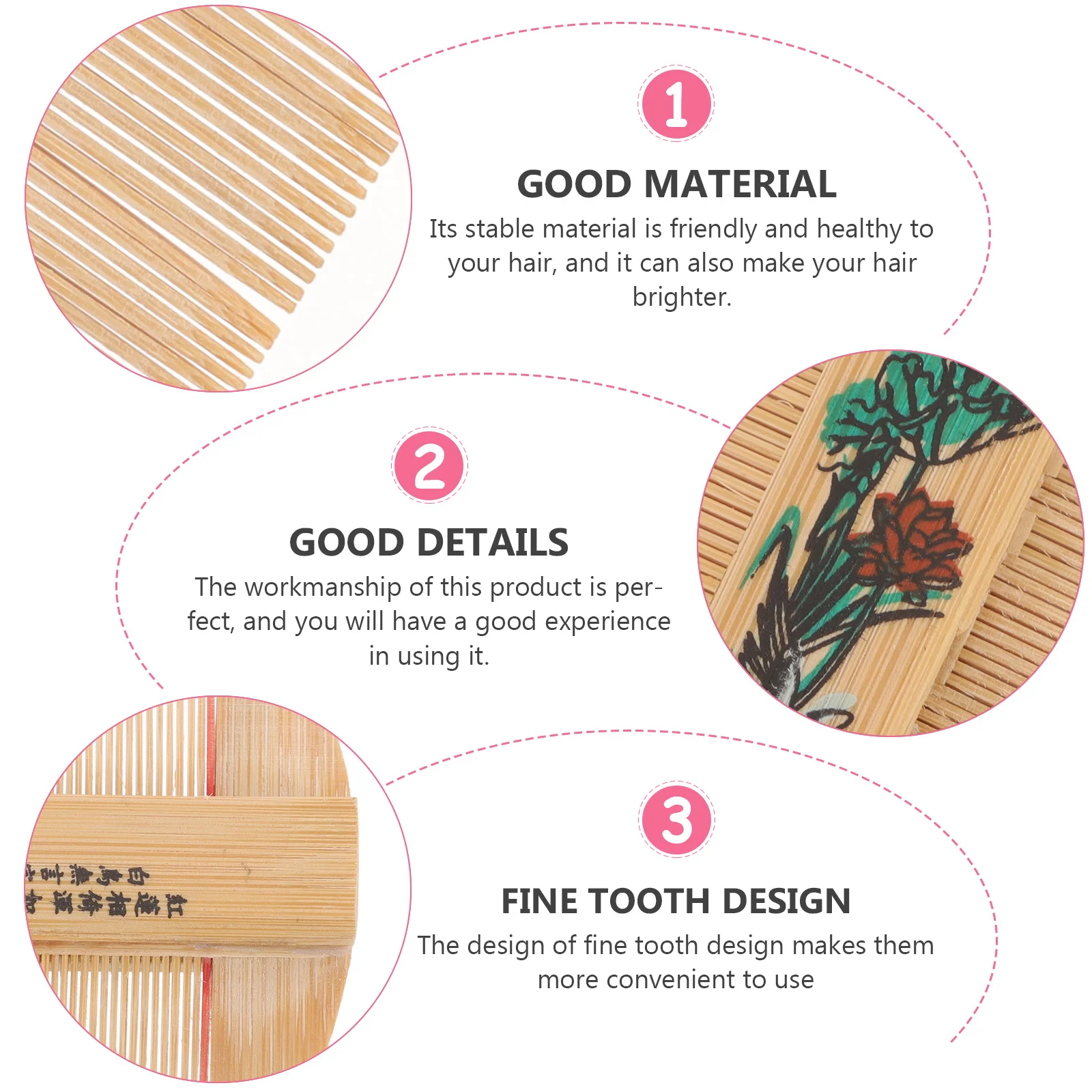 

2Pcs Stable Bamboo Comb Antistatic Dense Teeth Healthy Material Portable Hair Caring Accessory Comb Hair Care Tool