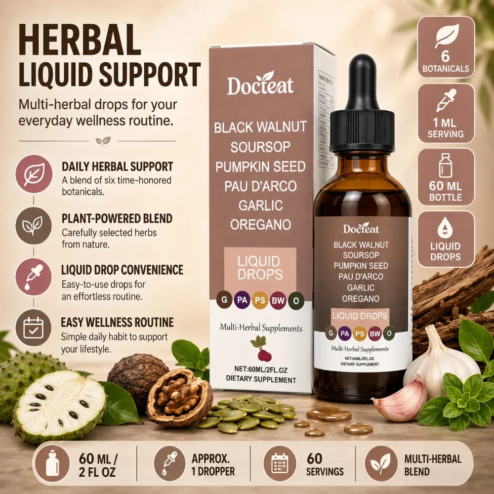 Docteat Black Walnut Soursop Liquid Drops, Pumpkin Seed Pau D’Arco Garlic Oregano Herbal Supplement, 60ml Daily Wellness Support