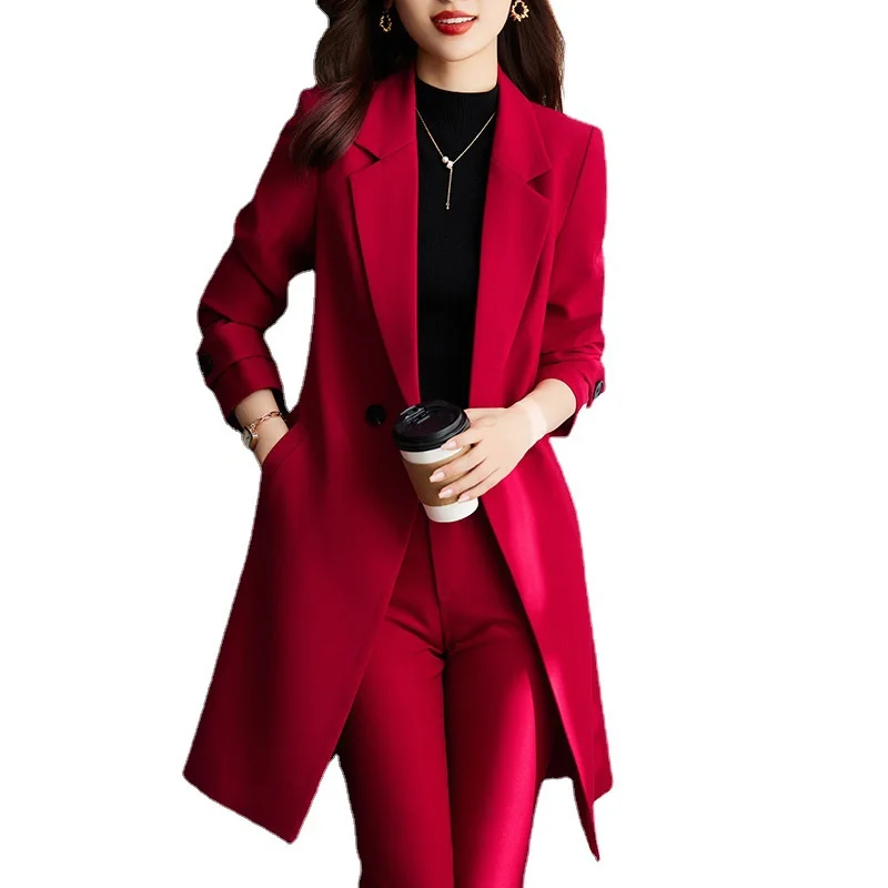 

Blazer Jackets for Women Autumn Winter Long Sleeve Outwear 2023 New Korean Fashion Double Breasted Casual Mid Long Blazer Coats