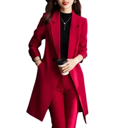 Blazer Jackets for Women Autumn Winter Long Sleeve Outwear 2023 New Korean Fashion Double Breasted Casual Mid Long Blazer Coats