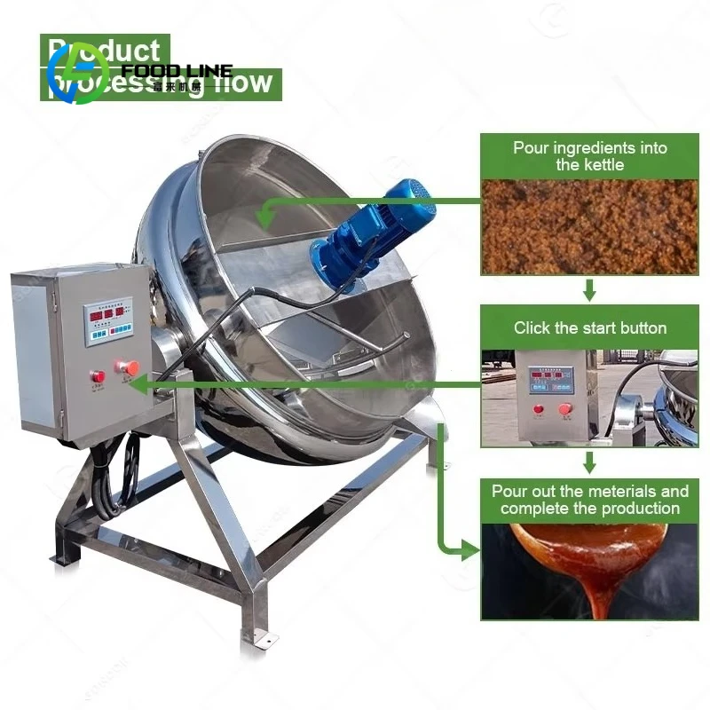 Customized Gas Heating Jam Making Kettle, Built-In Mixing Motor Jacketed Pot for Mass Strawberry Jam & Candied Fruit Drink