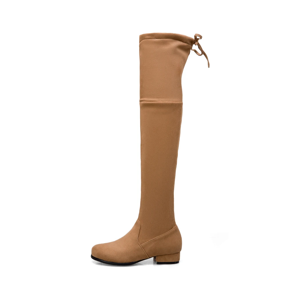 New Winter Yellow Gray Women Thigh High Boots Round Toe Med Square Heels Lady Formal Shoes Plus Small Big Size 12 33 43 49 52
