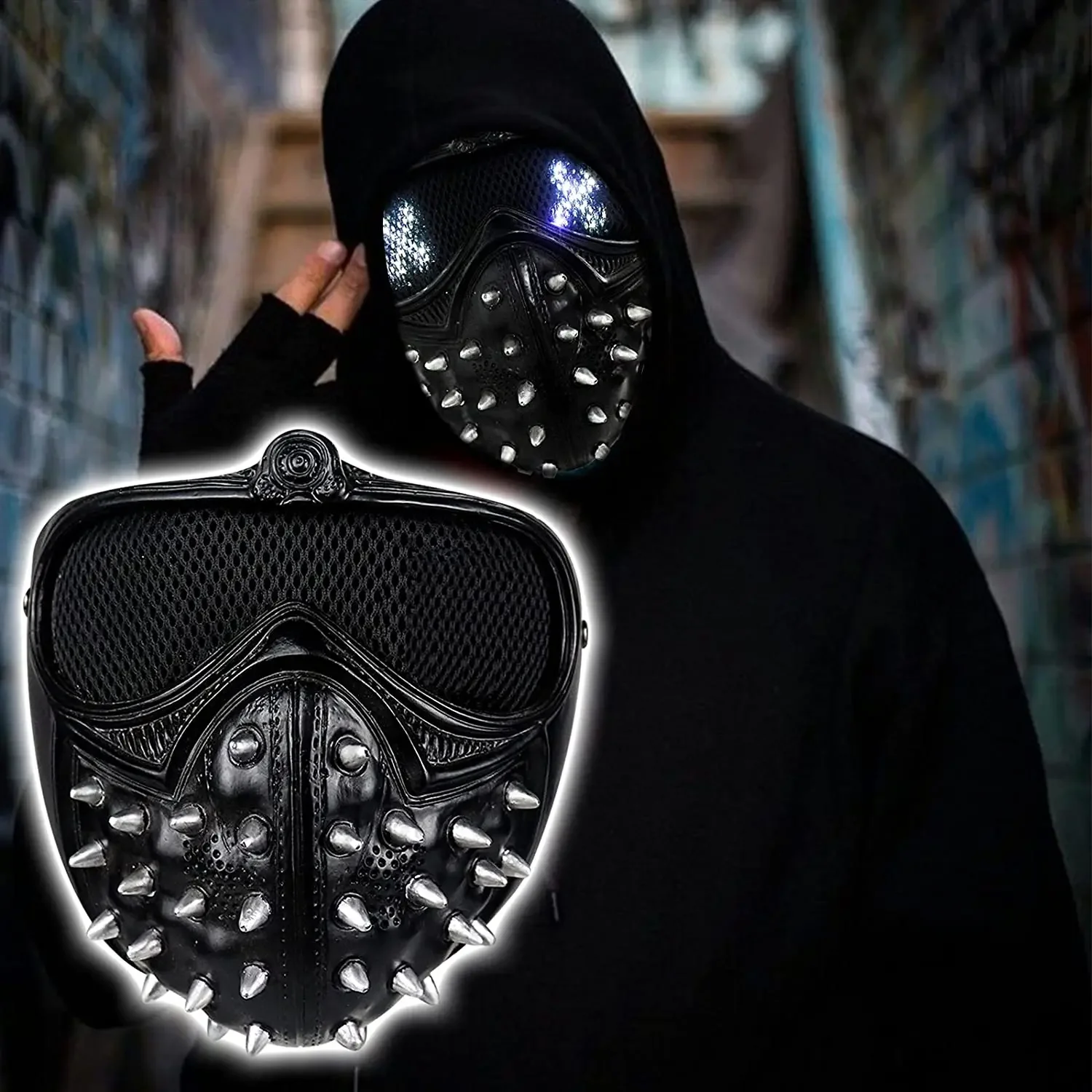 Game Watch Dogs 2 Marcus Wrench Cosplay Resin LED Mask 25 Kinds Of Led Expression Light Rivet Masks