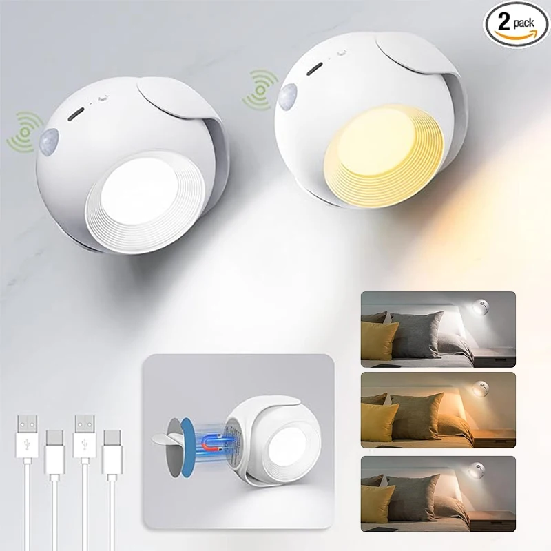 

Led Motion Sensor Wall Lamp Touch 360 Rotatable USB Recharge Wireless Portable Night Light For Bedroom Reading Lamp