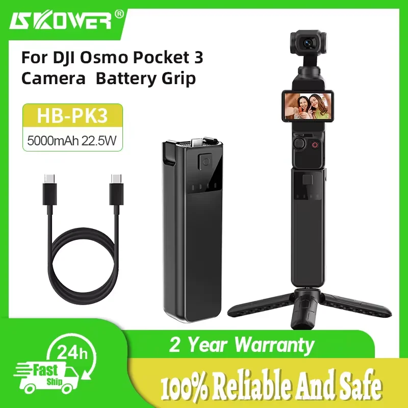 SKOWER 5000mAh Handheld Power Bank Hand Grip Battery for DJI Osmo Pocket 3 with Type C Cable