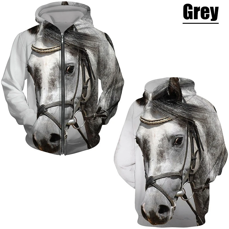 At 3D baskı fermuar Hoodies Unisex rahat hayvan Zip Hoodie Streetwear desen kapüşonlu ceket ilkbahar ve sonbahar erkek kazak