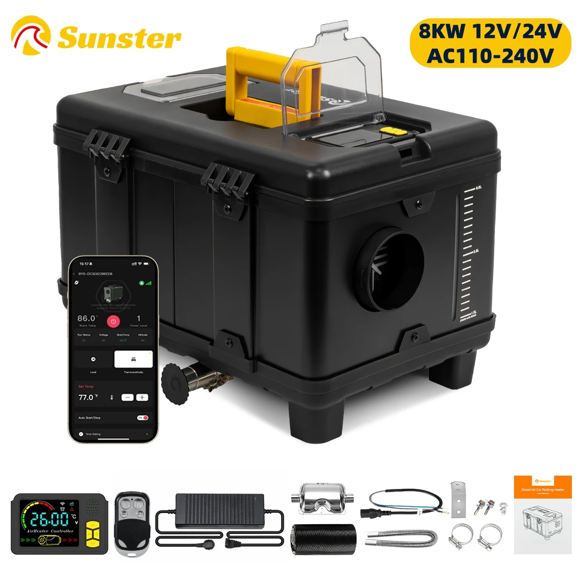TB10 8KW 12V/24V/220V/230V Car Parking Heater Ultra Quiet Diesel Air Heater With 24H Timing Function/Thermostat For Garage Tent