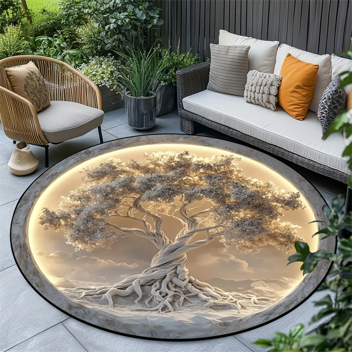 Natural Green Lawn Visual Circular Area Rug Simulation Fresh Grass Round Mat  Optical Illusion Decor Rug for Indoor Living Space