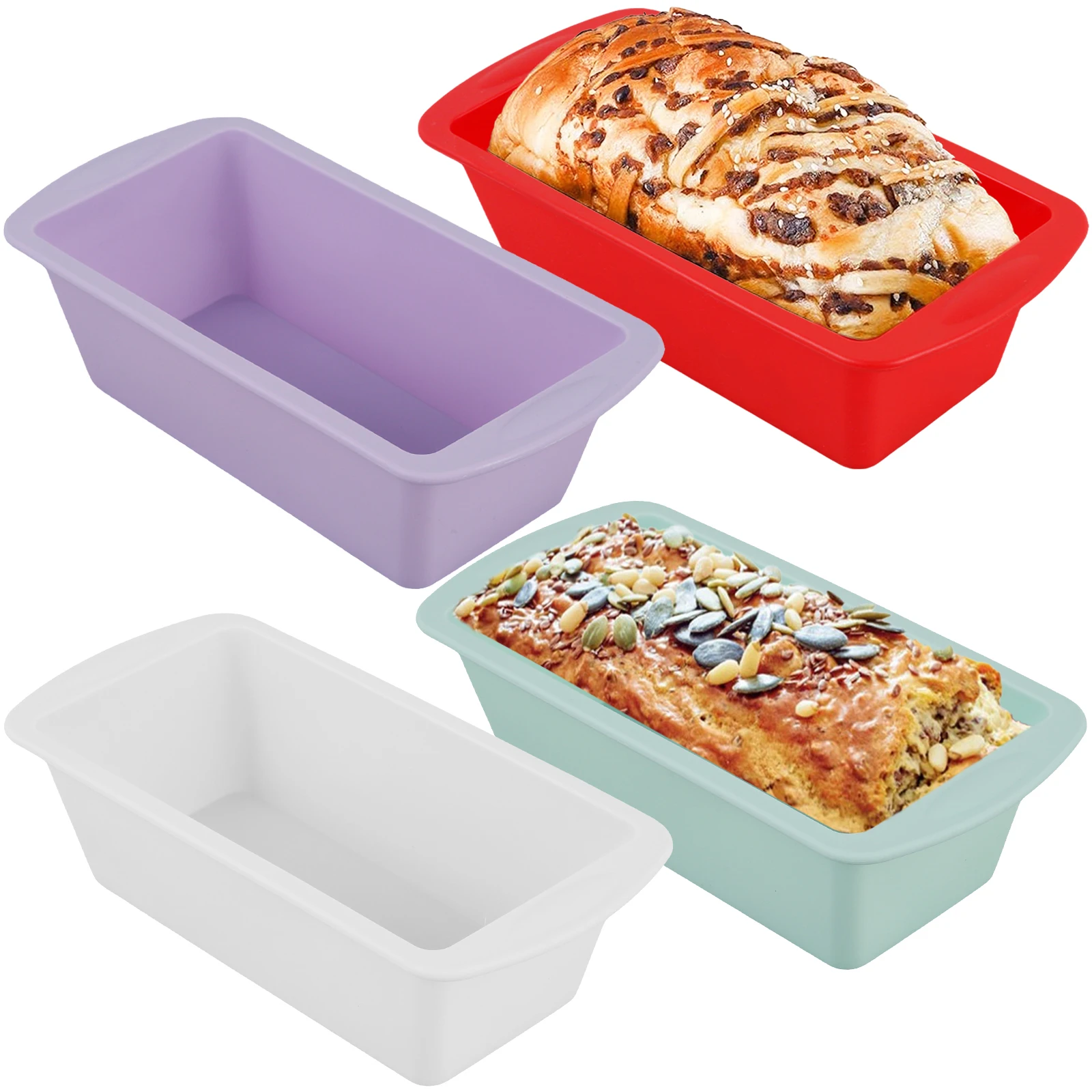 

4Pcs Loaf Pan Rectangular Silicone Mold Candy Toast Mould Easter Bread Toast DIY Kitchen Supplies Cake Bakeware Pan Baking Tools
