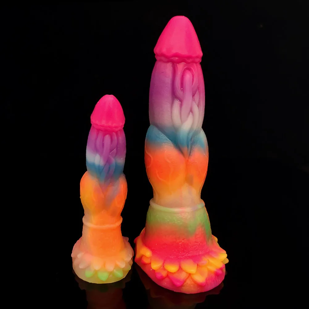 FAAK New Luminous Tiny Dildo With Suction Cup Glow in Dark Colorful Knot Penis For Beginners Female Masturbator Anal Massage