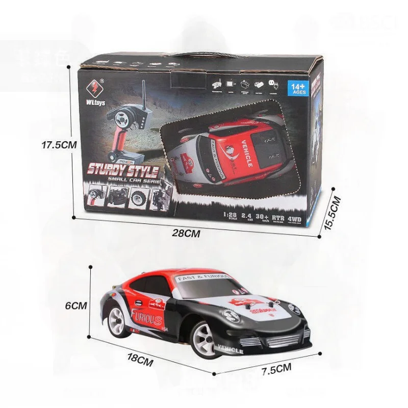 

Weili 1:28 Высокоскоростной радиоуправляемый автомобиль с дистанционным управлением, полноприводный дрифт, модель K989, зеленый и K969, красный электрический автомобиль для соревнований