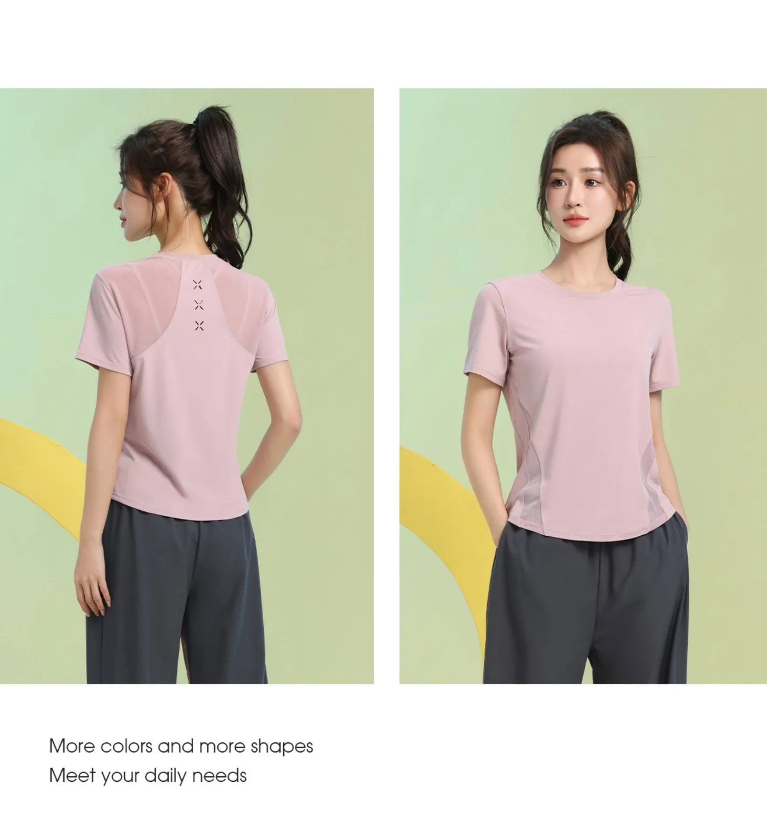 Women's High-Elastic Mesh Breathable Sports Outwear for Outdoor Morning Runs, Quick-Dry Gym Summer Body-Fitting Exercise Yoga We