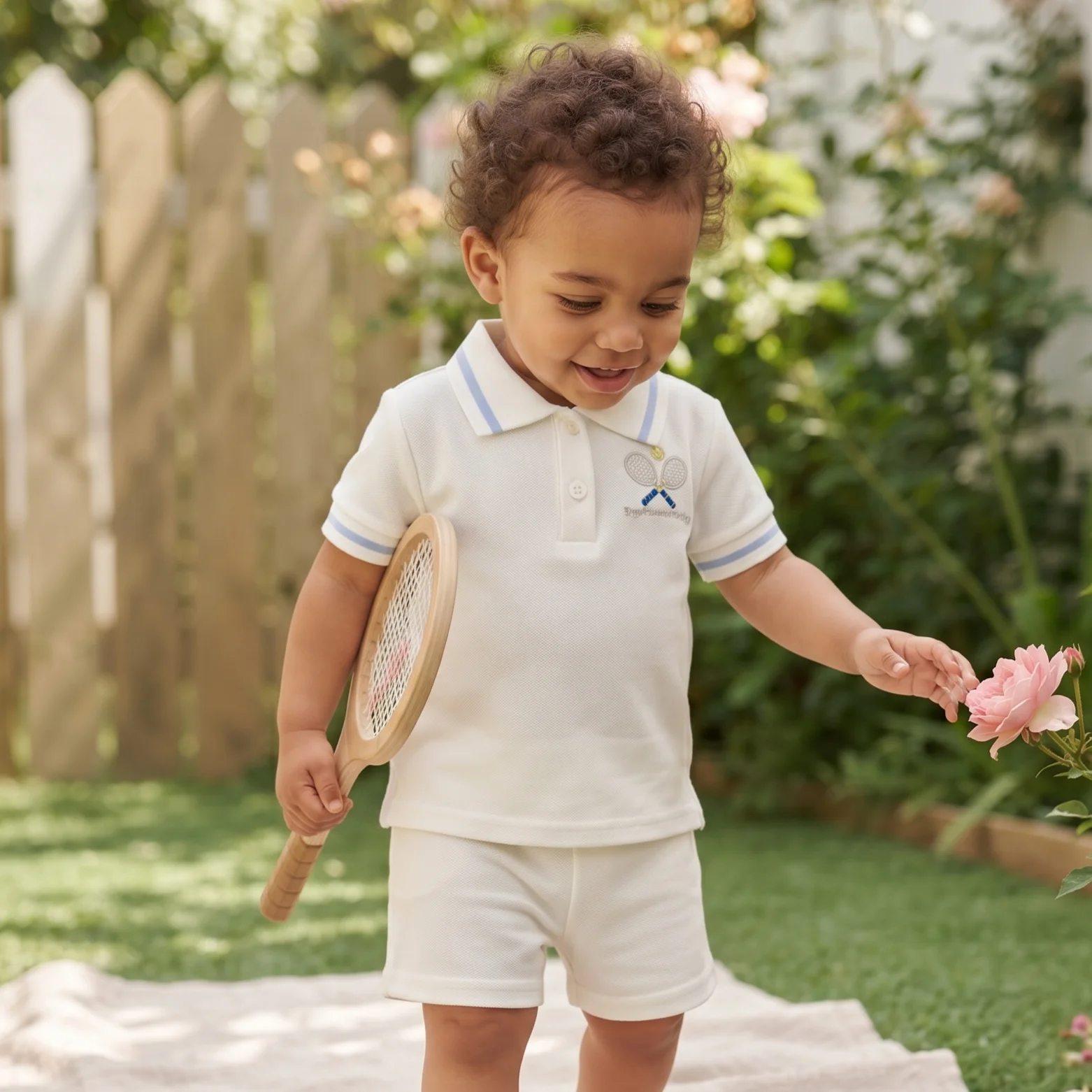 Kleinkind Baby Jungen Mädchen 2-teiliges Sommer-Tennisschläger-Set mit Stickerei, Kurzarm-Shirt und Shorts, Neugeborenen-Freizeitkleidung 0-3 Jahre – Detail 3