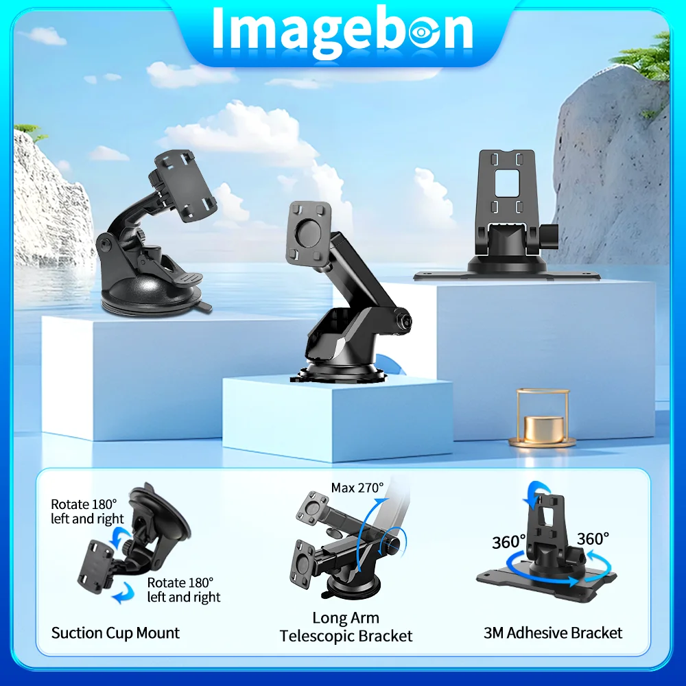 Imagebon Car DVR Holder 3M Sticker Base Suction Cup Mount Long Arm Telescopic Bracket Rotatable Dash Cam Bracket Car Accessories