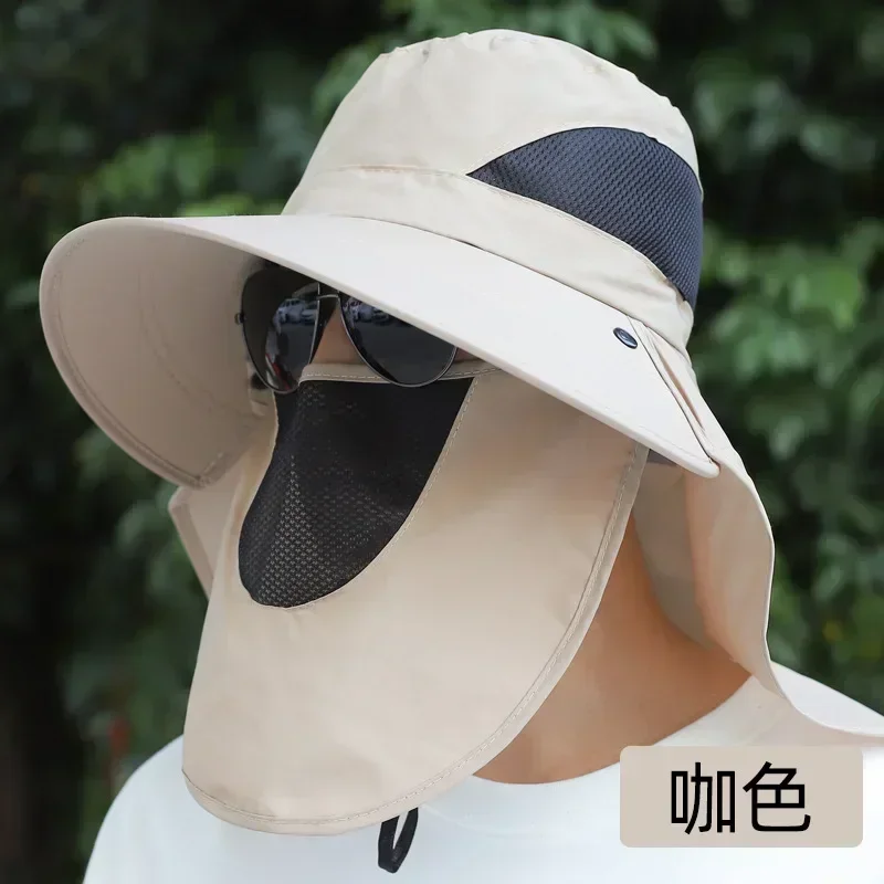 

Women Sunshade Fishing Sun Cap with Sunscreen Face Mask for Outdoor Brim Visor Hat Men Work Jungle Safari Neck Protect Big Wide