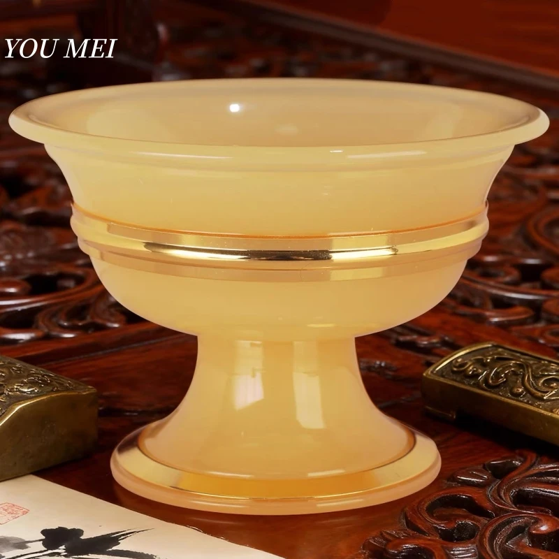 Buddhist Altar Stone Bowl, 12.5 cm Engraving Auspicious Exquisite Texture Cup,Tibetan-Style Handicraft Holy Bowl Buddhist Item