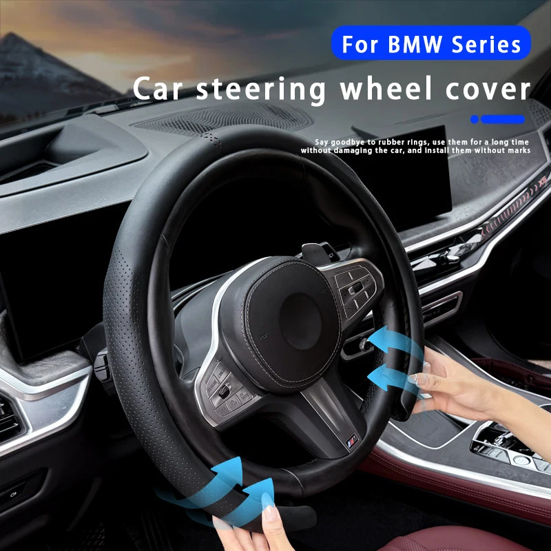 Carbon Fiber Steering Wheel Cover Leather Non-Slip Breathable Steering Wheel Cover For BMW 1234567 Series X1 X2 X3 X4 X5 X6 X7