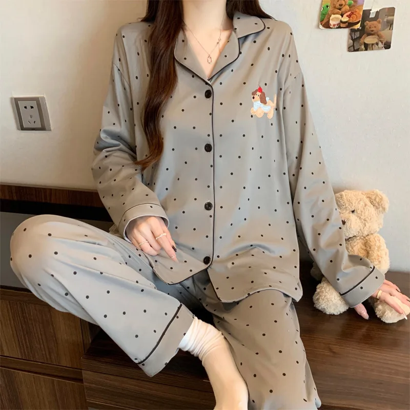 

Весенне-осенний новый женский пижамный комплект домашней одежды, пижамный комплект со свободным воротником для собаки бодиана, домашняя одежда, комплект с длинными рукавами и длинными брюками