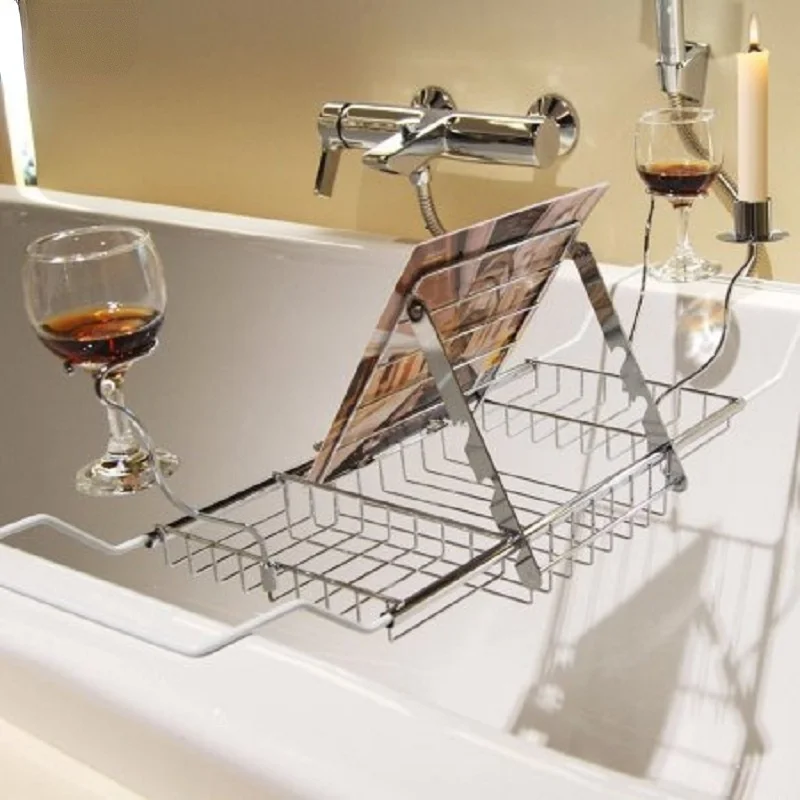 

Stainless Steel Bathroom Tray Silver Bathtub Holder Tray Bath Caddy Student Extending Sides Reading Rack Tablet Phone Wine Glass