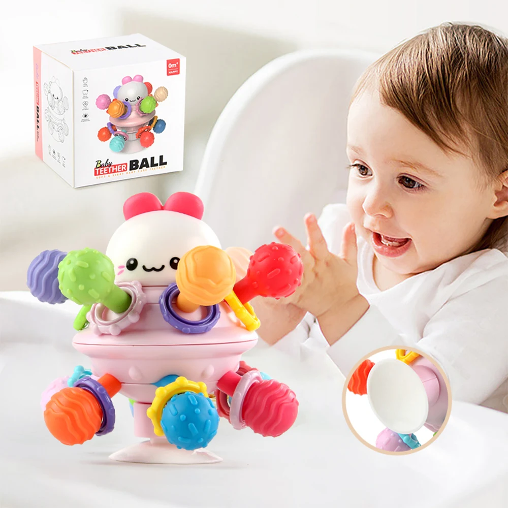 New Early Education Toys Baby Manhattan Ball Soft Rubber Hand Grip Ball Rattle Teeth Stick 0-3 Years Old Baby Comfort Toy