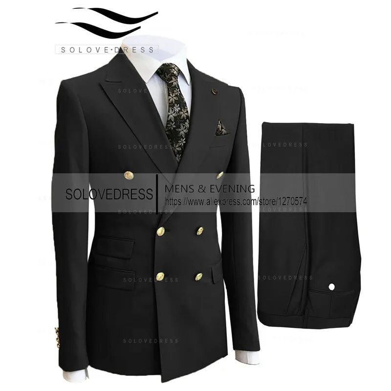 

Men's 2 Pieces Suits Formal Double Breasted Peak Lapel Business Modern Fit For Groomsman Wedding (Blazer+Pants)