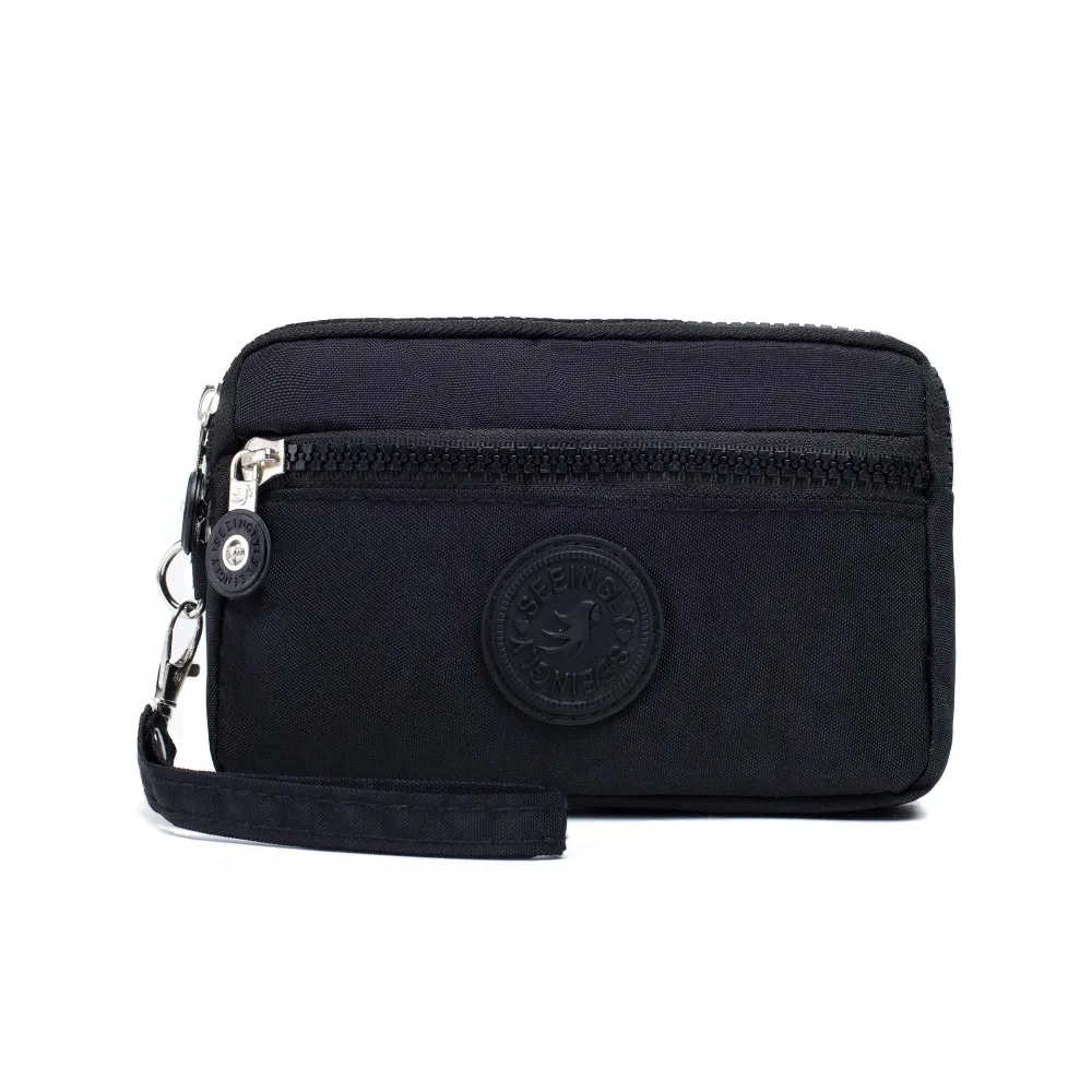 

Three Zippers Solid Color Coin Purse Nylon Niche Design Wrist Phone Purse Korean Style Solid Color Small Phone Bag Travel