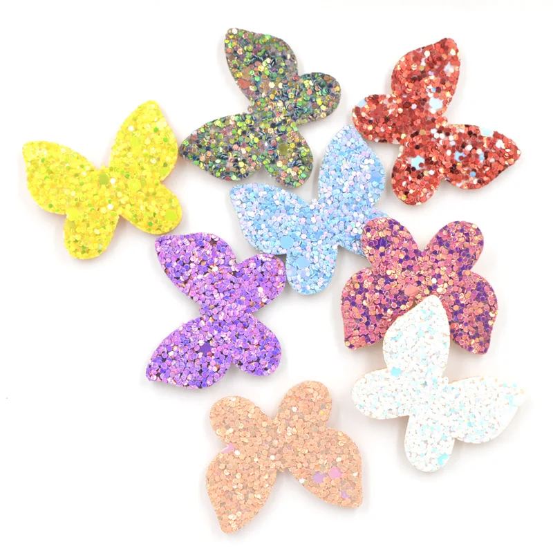 16Pcs Bling Paillette Fabric Padded Appliques Glitter Butterfly Patches for Craft Clothes DIY Hair Bow Decor Akcesoria