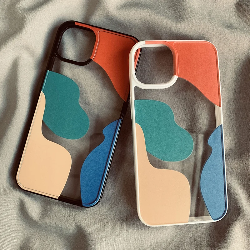 Aesthetic Geometry Colorful Block Clear Case For iPhone 11 12 13 14Pro Max Mini XR X XS  SE 2 3 Silicone Shockproof Cover