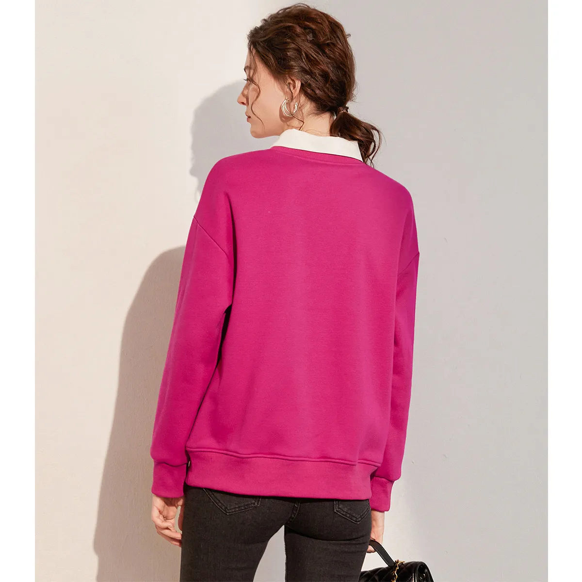 LOUIS YAO 2025 Winter Thick Fleece Round Neck Printed Embroidered Letter Loose Casual Women's Sweatshirt