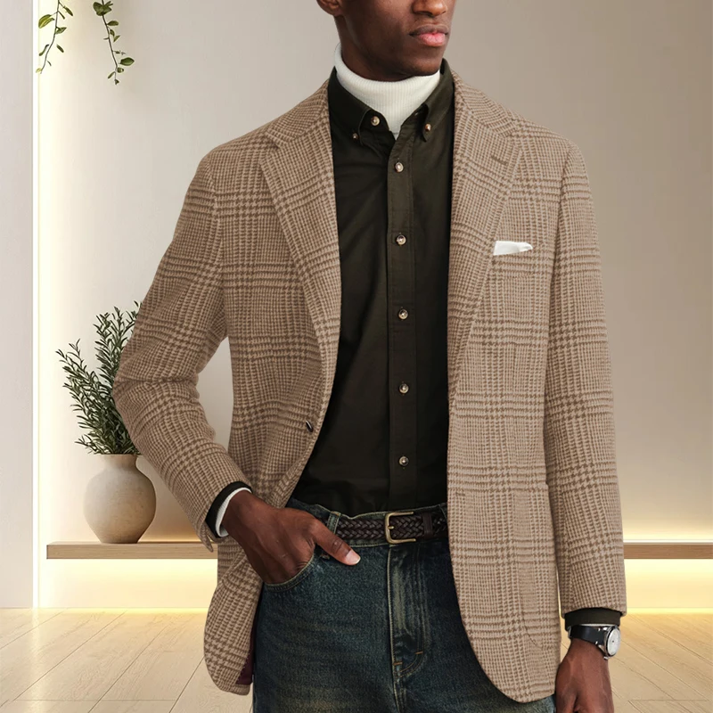 

Men's Suit Jacket Checkered Single Breasted Slim Fit Business Casual Banquet Suit Coat Tailored Blazer