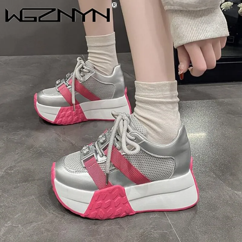 

Women Chunky Sneakers 6CM High Platform Breathable Mesh Shoes Ladies Wedges Casual Shoes For Woman White Sports Dad Shoes 2024