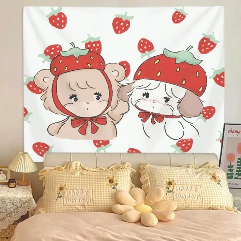 VIKAMA Strawberry Hat Cute Animals Tapestry Wall Hanging, 6 Designs, Wall Decor for Bedroom Living Room Dorm