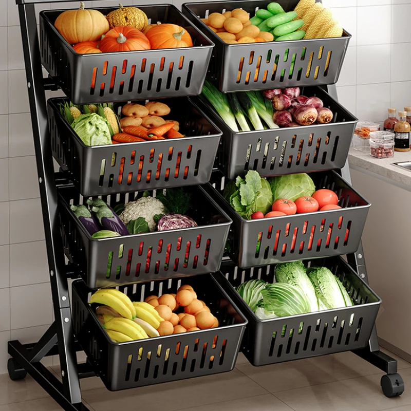 

Kitchen shelf floor-to-floor multi-storey shopping basket household trolley snacks storage basket fruit and vegetable shelf