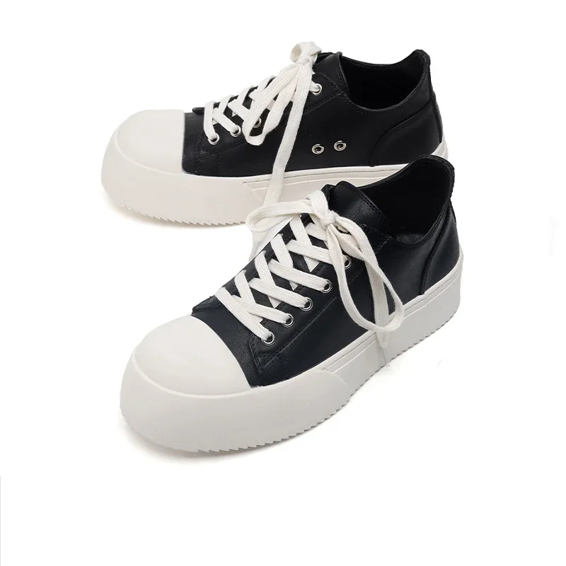 

PopTrendy Men Platform Leather Skate Shoes Men's Leisure Thick Bottom Sports Casual Sneakers Mens Height Increase Lace Up Shoe