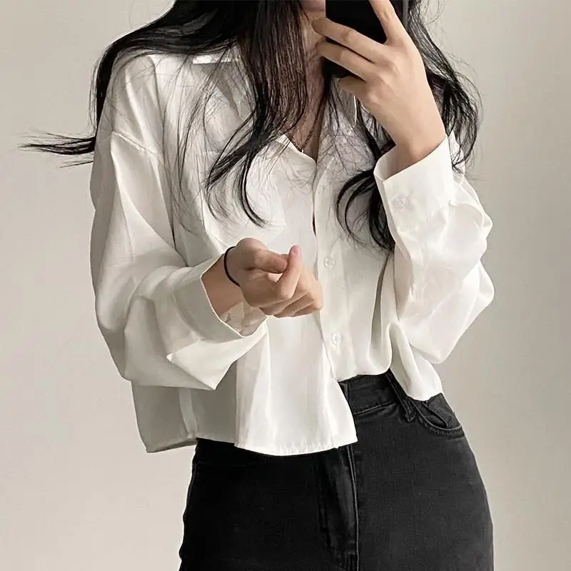 Casual Shirts and Blouses Korea Turn Down Collar Long Sleeve Top Women 2024 Autumn Fashion Blouse Solid Pocket Ladies Clothes