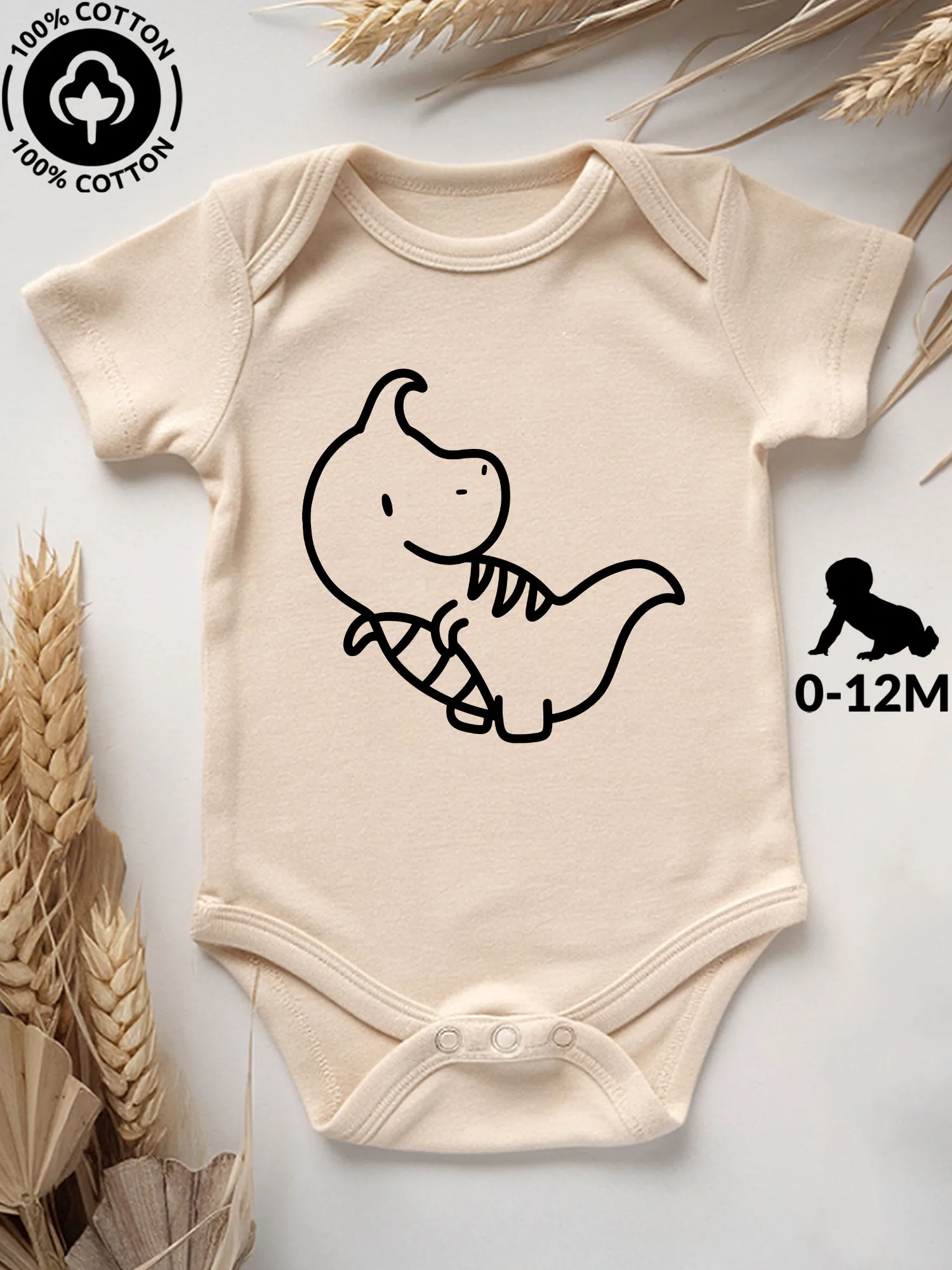 

Детский комбинезон-боди унисекс Elvisasaurus, 100% хлопок, мягкий, всесезонный, бежевый, для ползания, 190 г/м²