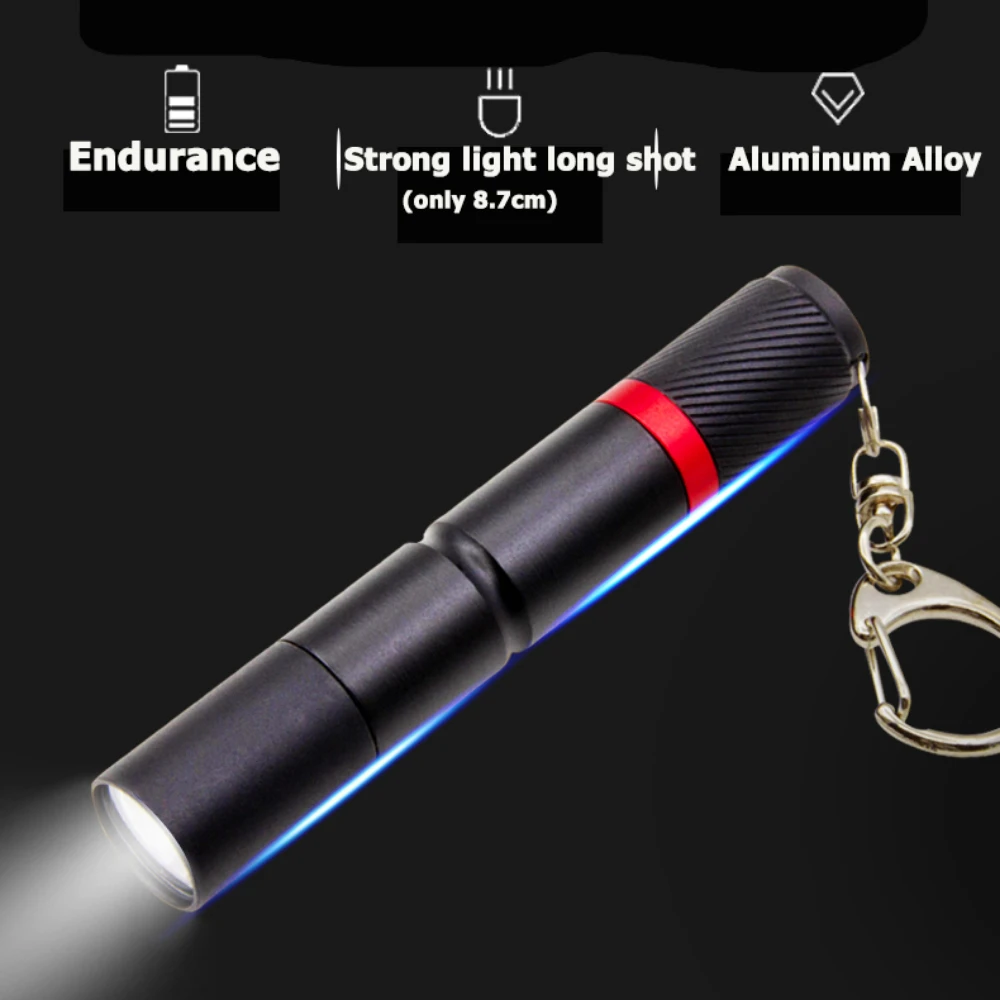 LED Eychain Flashlight Mini Ultra Lamp Pen Light Fixed Focal Use AAA Batteries Outdoor Camping Fishing Lantern Flash Light